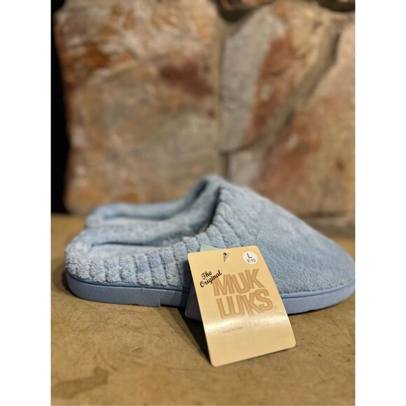 Muk Luks Women’s Slippers Size L 9-10 Blue Comfort Memory Foam Slippers Clogs NW - Picture 1 of 10